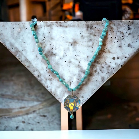 Vintage Lenore Solmo Hand Crafted Turquoise Necklace with Pendent - Picture 1 of 8